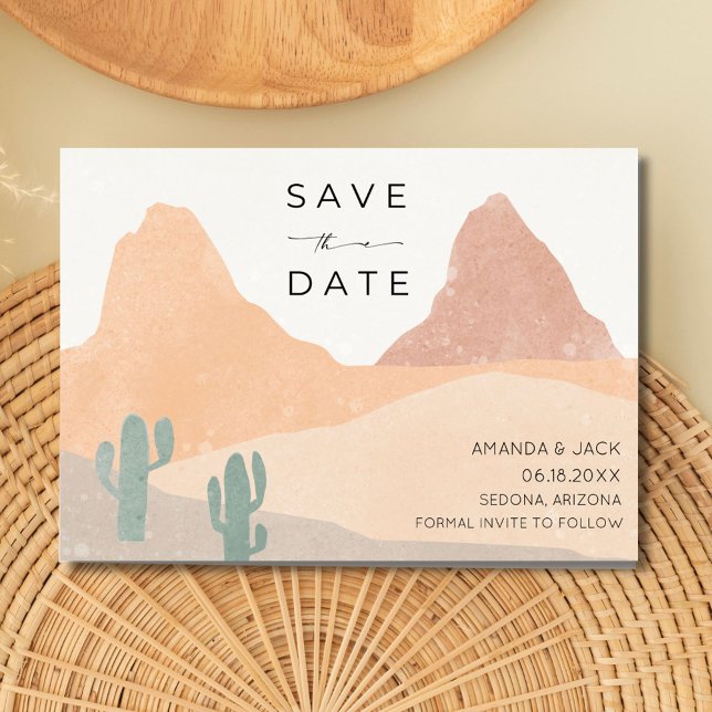 Reserva La Fecha Boda del desierto de Boho Rust Terracotta (Boho Rust Terracotta Desert Wedding Photo Save The Date)