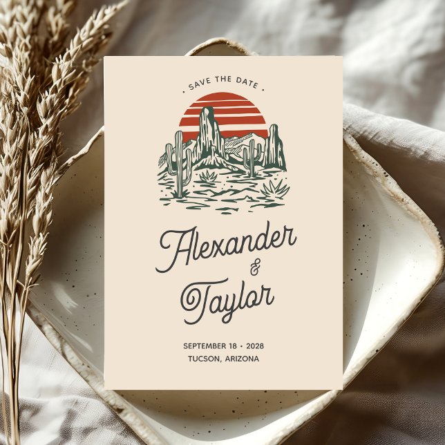 Reserva La Fecha Boda del Desierto del Cactus del Retro Verde Negri (Subido por el creador)