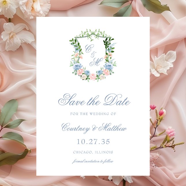 Reserva La Fecha Boda del Escudo Dusty Blue Floral (Subido por el creador)