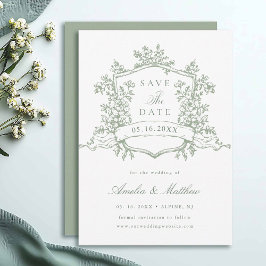 Reserva La Fecha Boda del Escudo floral Sage Green Classic