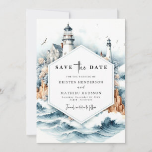 Reserva La Fecha Boda del faro de estilo náutico personalizado