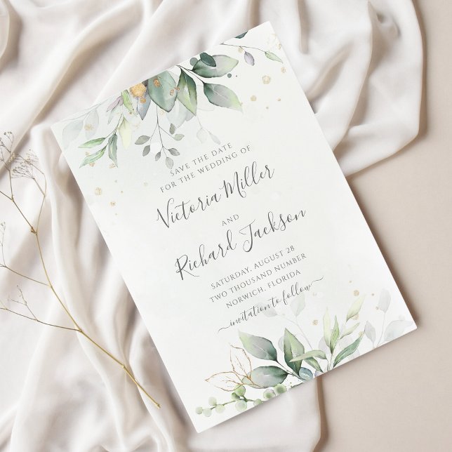 Reserva La Fecha Boda del follaje verde Eucalyptus (Subido por el creador)