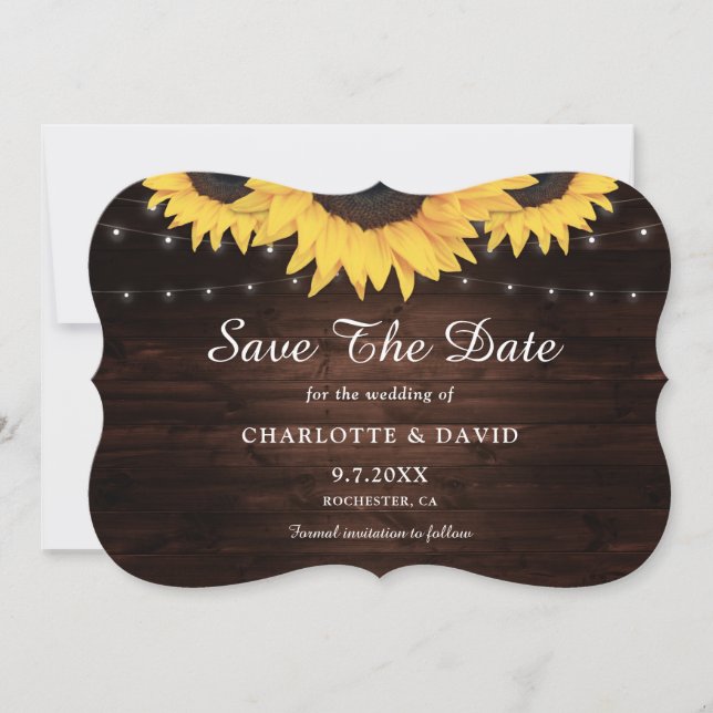 Reserva La Fecha Boda del girasol de Rustic Wood Burlap Hearts (Anverso)