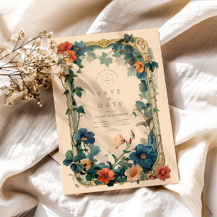 Reserva La Fecha Boda del marco de la floración de zafiro vintage