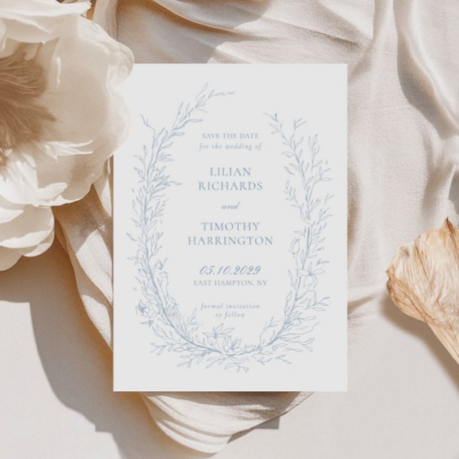 Reserva La Fecha Boda del marco de la línea azul botánica (Subido por el creador)