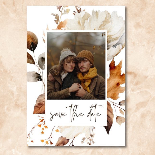 Reserva La Fecha Boda del marco floral neutro de otoño moderno (Modern Fall Neutral Floral Frame Wedding Save The Date)