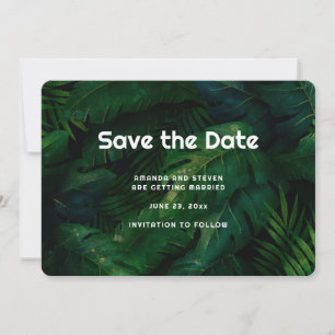 Reserva La Fecha Boda del patrón de hojas tropicales de color verde