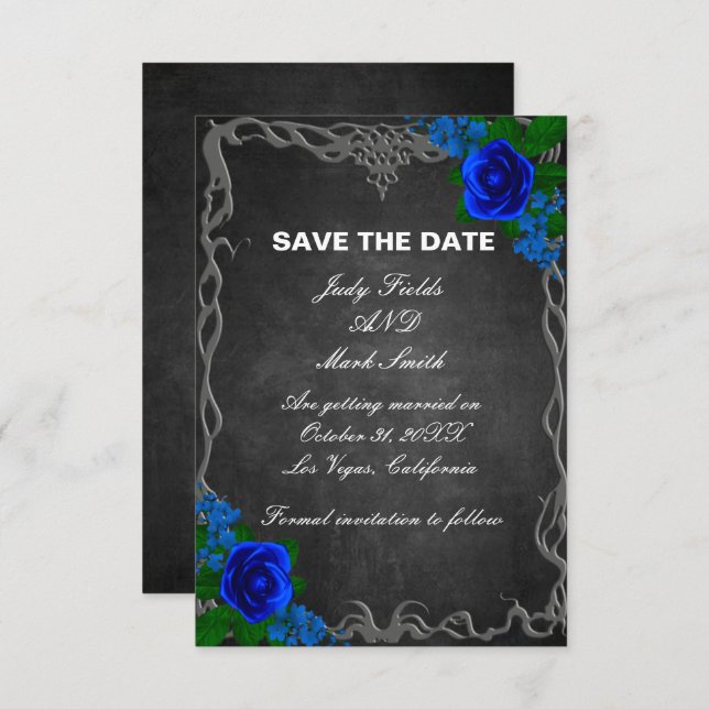 Reserva La Fecha Boda del Royal Blue Rosa Chalk Board Save The Date (Anverso / Reverso)