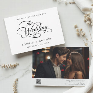 Reserva La Fecha Boda Delicate Elegant Script Foto Código QR
