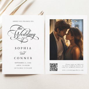 Reserva La Fecha Boda Delicate Elegant Script Foto Código QR