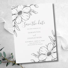 Boda Dibujo Línea Floral Blanco Negro 