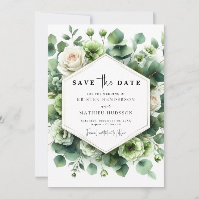 Reserva La Fecha Boda digital de la hoja romántica Eucalyptus (Anverso)