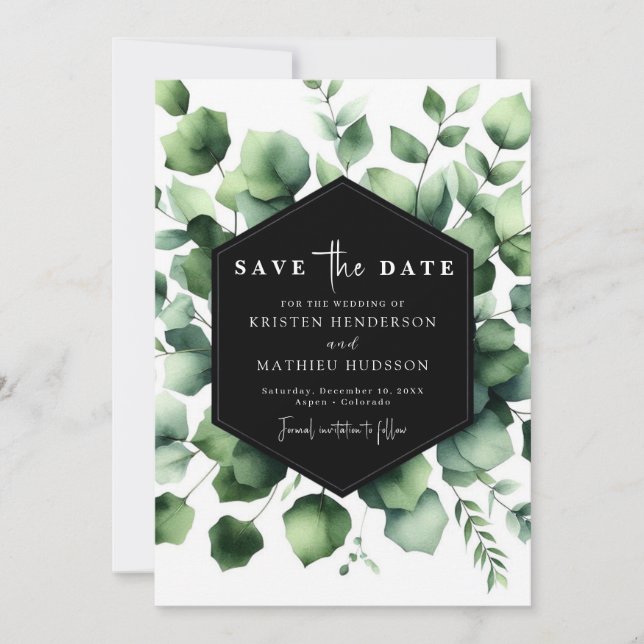 Reserva La Fecha Boda digital Eucalyptus Leaf Whimsical (Anverso)