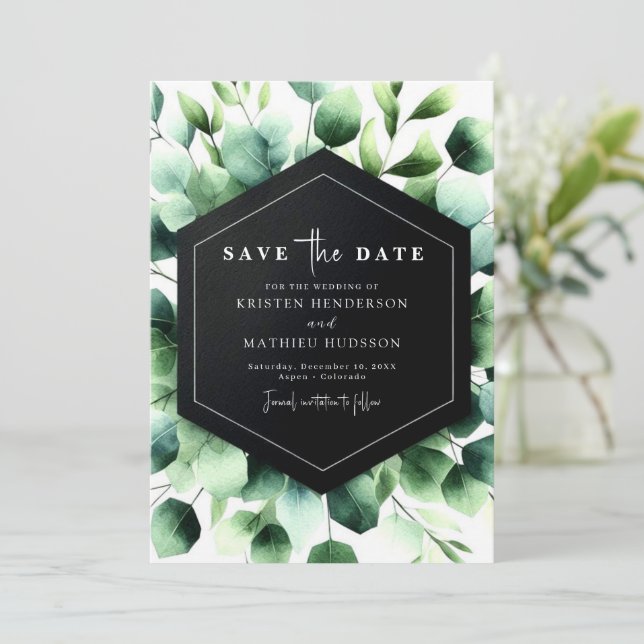 Reserva La Fecha Boda digital simple del Boho Eucalyptus (Anverso de pie)