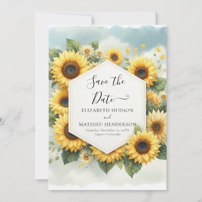 Reserva La Fecha Boda Digital Whimsical Sunflower (Anverso)
