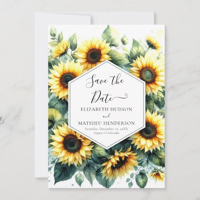 Reserva La Fecha Boda Digital Whimsical Sunflower (Anverso)