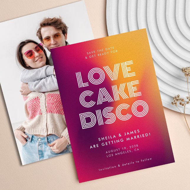 Reserva La Fecha Boda disco de gradiente rosa amarillo rosa moderno (Subido por el creador)