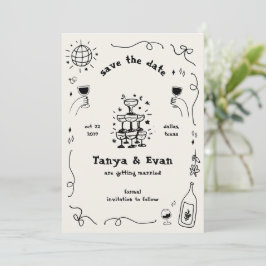 Reserva La Fecha Boda disco de la torre de champagne con la mano de