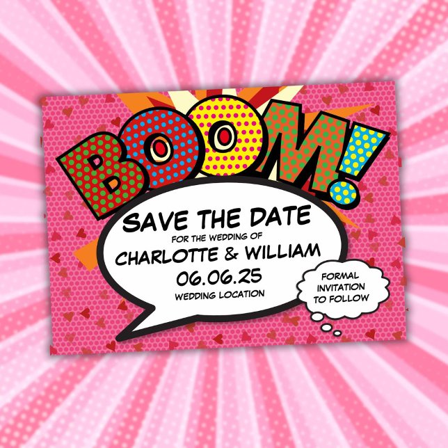 Reserva La Fecha Boda divertida de cómic retro para guardar la fech (Fun Retro Comic Book Wedding Save the Date)