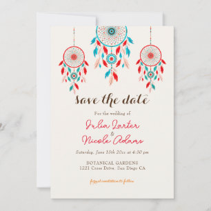 Reserva La Fecha Boda Dreamcatcher tribal boho con plumas