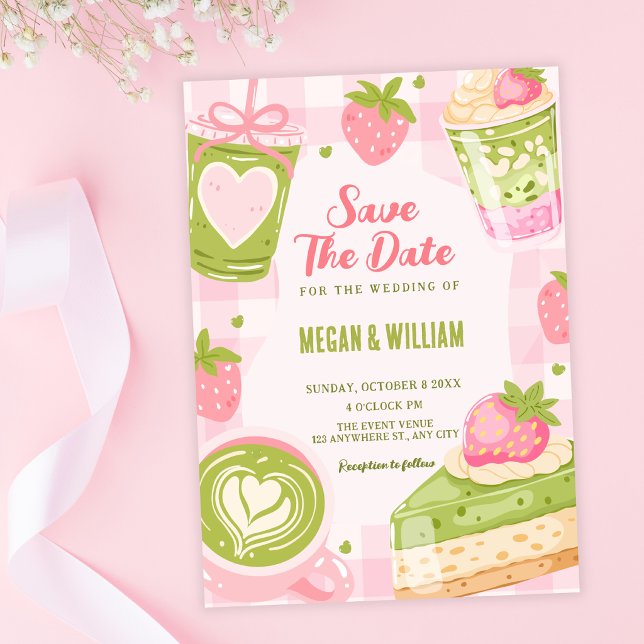 Reserva La Fecha Boda dulce de matcha de fresa linda (Subido por el creador)