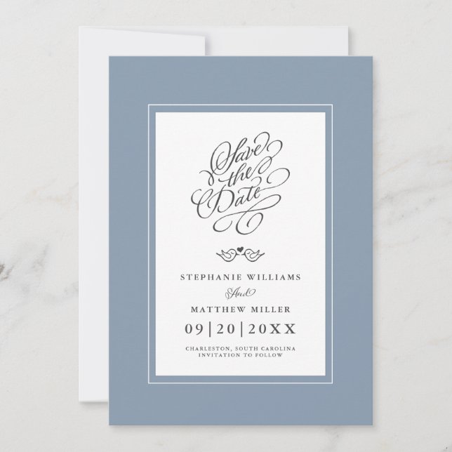 Reserva La Fecha Boda Dusty Blue Calligraphy Printable Digital (Anverso)