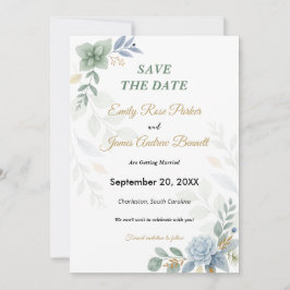Reserva La Fecha Boda Dusty Blue Floral Watercolor