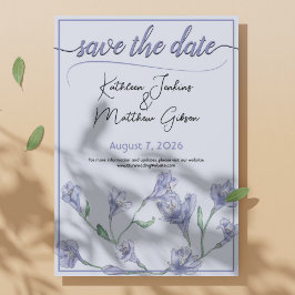 Reserva La Fecha Boda Dusty Blue Floral Watercolor