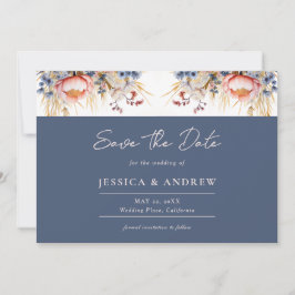 Reserva La Fecha Boda Dusty Blue & Rubor Pink Floral Watercolor