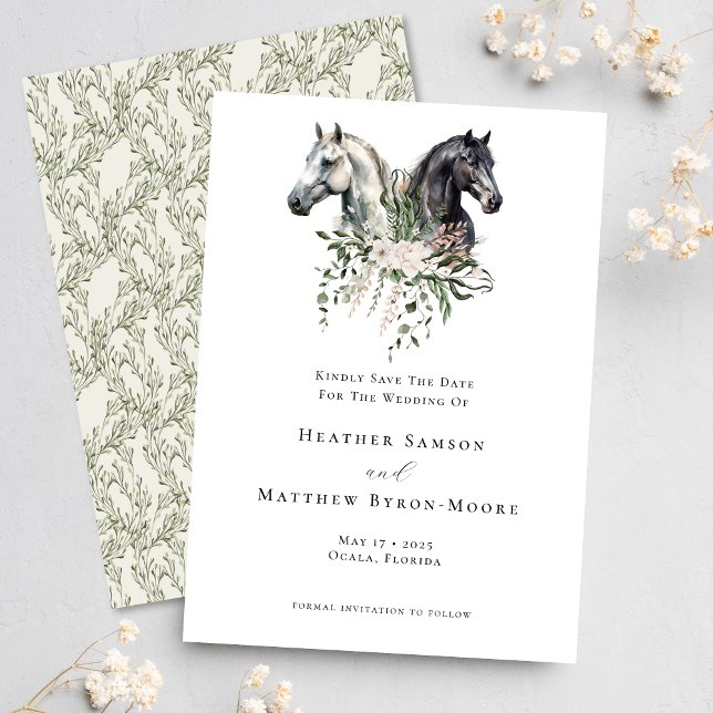 Reserva La Fecha Boda ecuestre acuarela Caballos elegantes (Classy and elegant equestrian wedding invitation design)