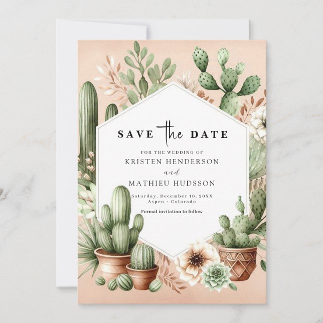 Reserva La Fecha Boda Editable Boho Cactus (Anverso)