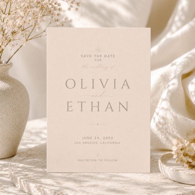 Reserva La Fecha Boda editorial moderna beige de champán (Subido por el creador)