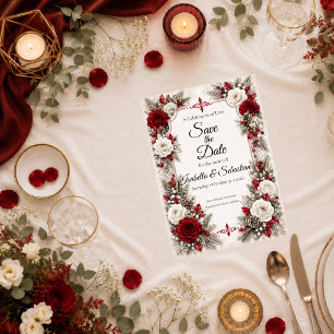 Reserva La Fecha Boda Elegancia de Bayas de Invierno Romántico