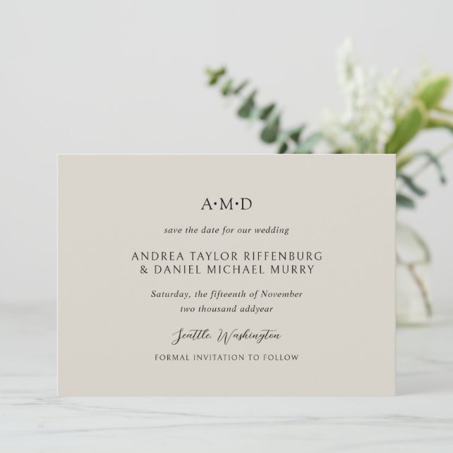 Reserva La Fecha Boda elegante Andrea beige (Anverso de pie)