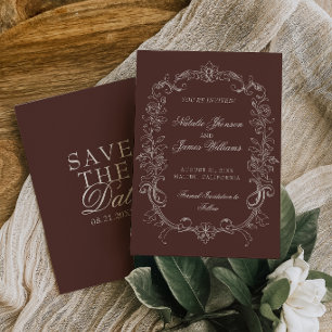 Reserva La Fecha Boda elegante antigua de chocolate marrón dinero a