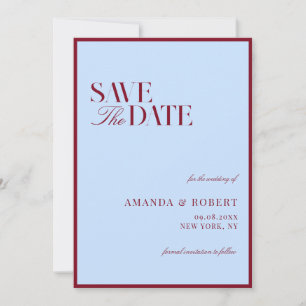 Reserva La Fecha Boda Elegante Azul y Burdeos Old Money