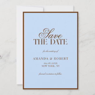 Reserva La Fecha Boda elegante azul y marrón al estilo Old Money