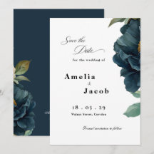 Boda elegante botánica azul marino