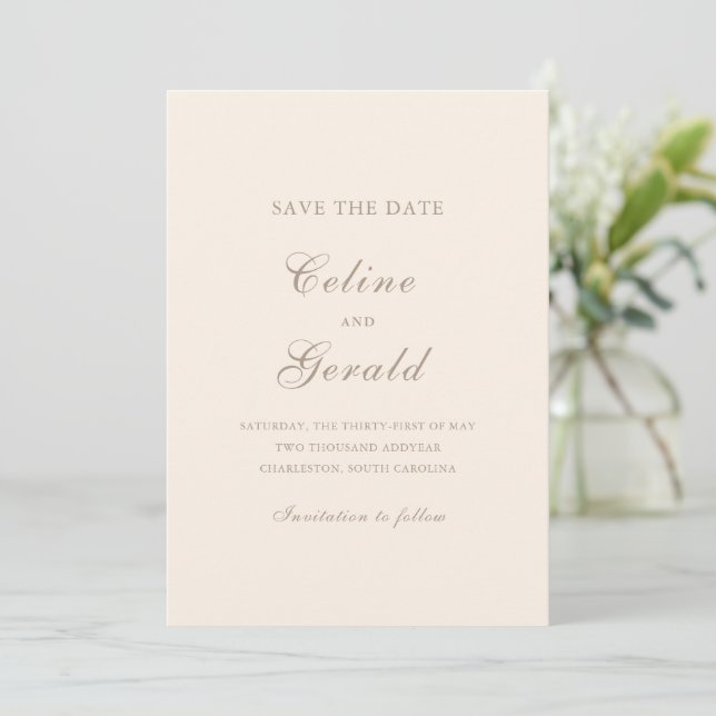 Reserva La Fecha Boda elegante clásica de Sandy neutral (Anverso de pie)