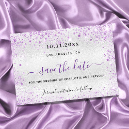 Reserva La Fecha Boda elegante con destellos de violeta plateado