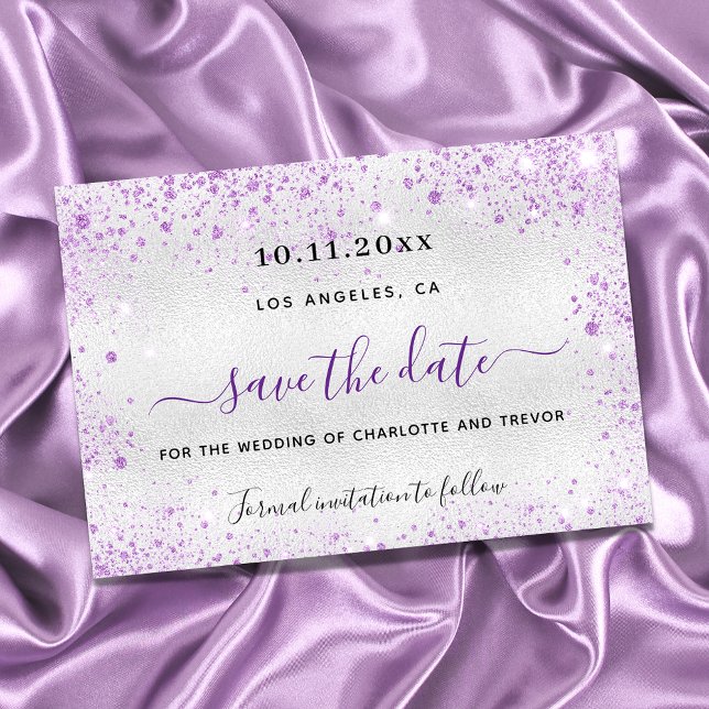 Reserva La Fecha Boda elegante con destellos de violeta plateado (Subido por el creador)