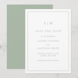 Reserva La Fecha Boda elegante con monograma verde simple