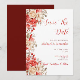 Reserva La Fecha Boda elegante con rosas rojas y marfil