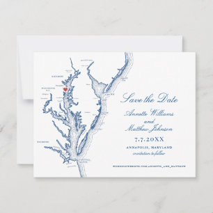 Reserva La Fecha Boda elegante de Annapolis Maryland Mapa de la Mar