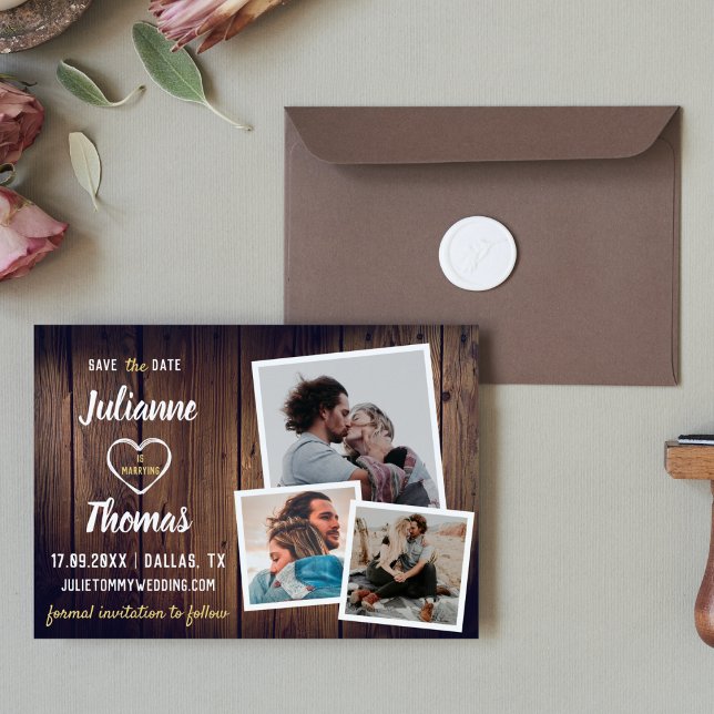 Reserva La Fecha Boda elegante de Collage de fotos de madera rústic (Subido por el creador)