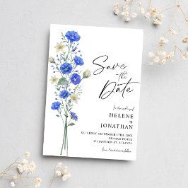 Reserva La Fecha Boda Elegante De Flor Azul Y Blanca