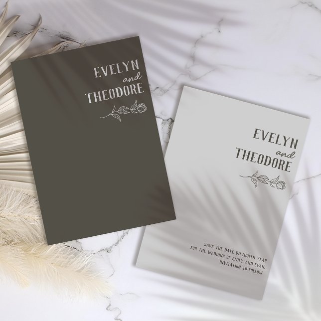 Reserva La Fecha Boda elegante de flor de línea neutra (Subido por el creador)