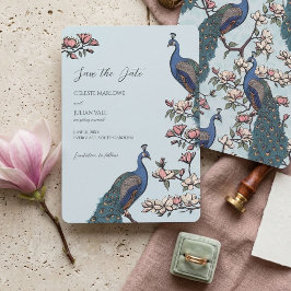 Reserva La Fecha Boda elegante de flores azules de pavo real