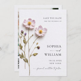 Reserva La Fecha Boda elegante de flores de Boho pastel presionado