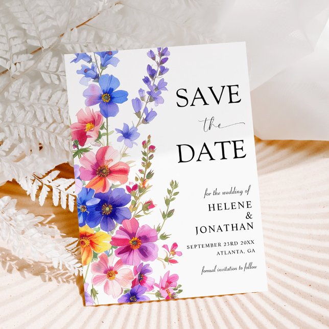 Reserva La Fecha Boda elegante de flores silvestres boho rústica en (Wildflower Elegant Boho Rustic Garden Wedding Save The Date)